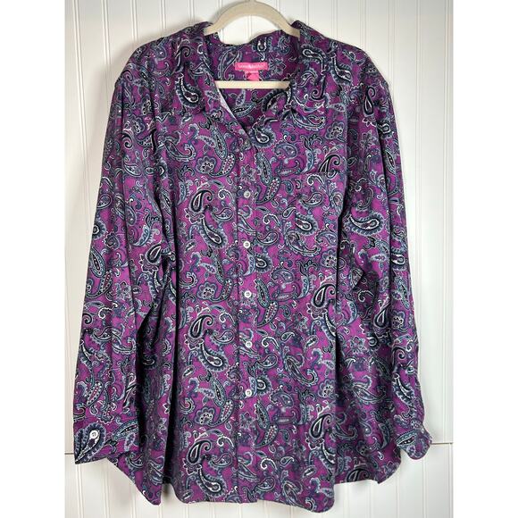 Woman Within Long Sleeve Button Front Blouse Pocket Collared Shirt 3X office - Picture 1 of 9